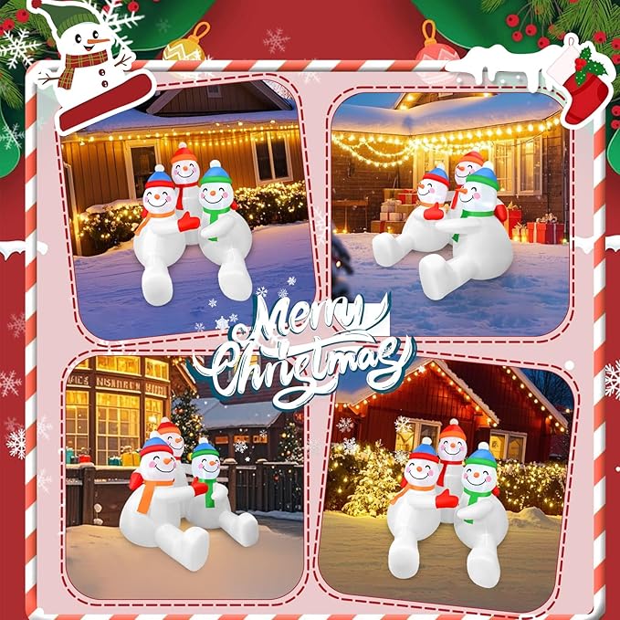 2025 Christamas Inflatable Snowman 6FT 3 Snowmen Brothers Hugging Christamas Inflatables Outdoor Decoration Xmas Snowman Blow Up Decor with Built-in 5 LEDs for Holiday Party Yard Garden Lawn