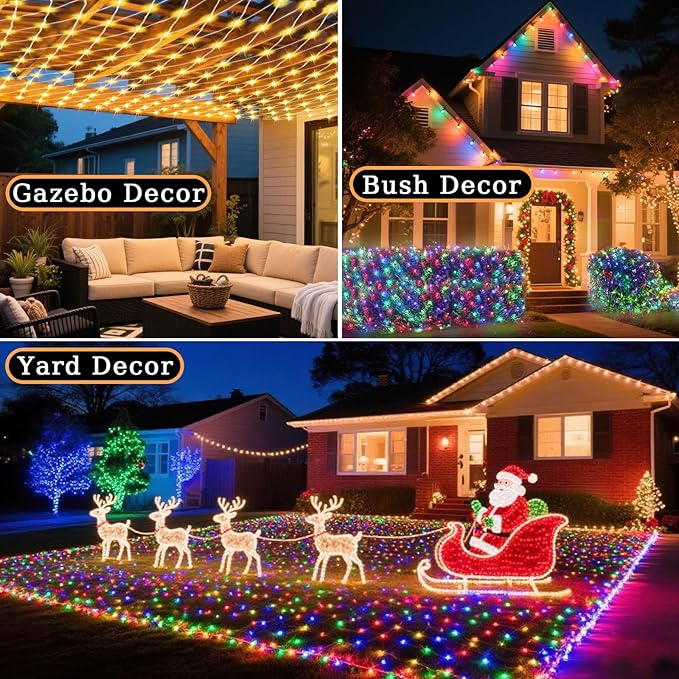 Color Changing Christmas Net Lights 9.8x6.6 ft RGB LED Net Mesh Lights with Remote for Xmas Tree Connectable Plug in, Bushes, Wedding, Garden, Indoor, Outdoor Halloween Decorations