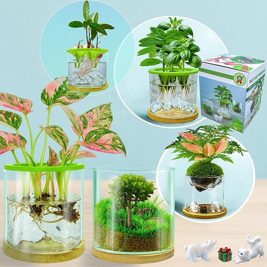 4 in 1 Plant Propagation Station Hydroponic Vase Planter Pot,Indoor Glass Terrarium Planter,Fresh Herb Garden Grow Kit,Home Office Decor,Christmas Birthday Gift for Gardener Women Parents Garden Lover