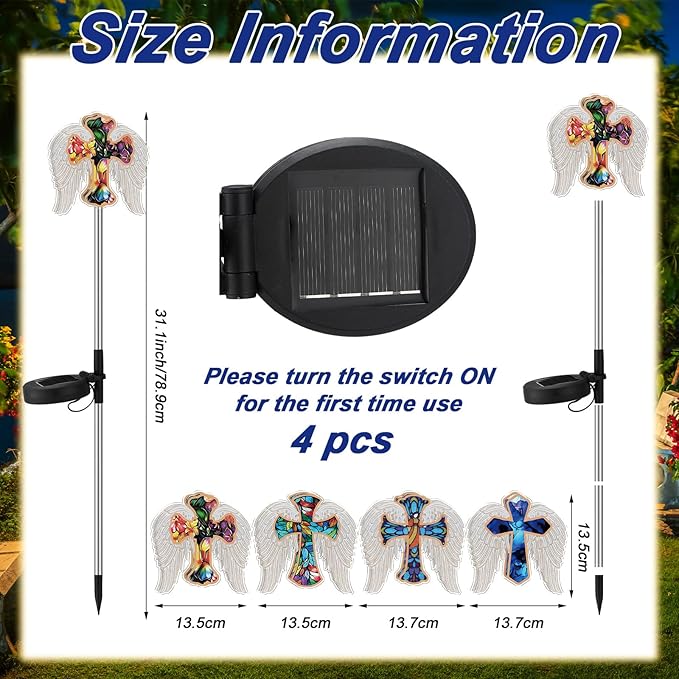Retisee 4 Pack Halloween Decoration Cross Angel Wings Solar Lights for Outdoor Memorial Solar Lights for Graves Lighted for Halloween Christmas Garden Lawn Porch Yard Patio Waterproof Decor