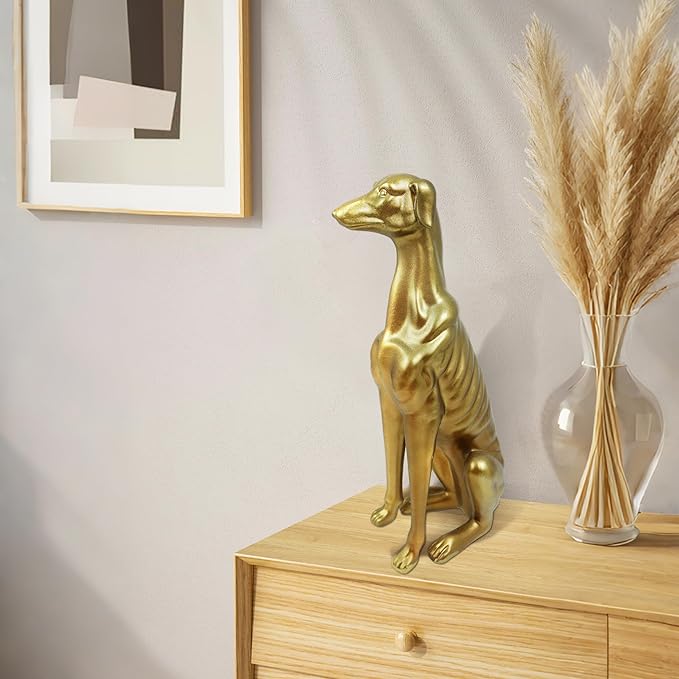 Exquisite Greyhound Sculpture, Unique Resin Dog Statue for Home Decor, Coffee Table, Entryway Table, Bookshelf, Living Room, Thoughtful Gifts for Dog Lovers, 14.5 Inch Tall, Gold