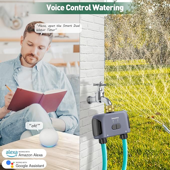 WiFi Water Timer Brass Inlet, 2 Zones Sprinkler Timer for Garden Hose, APP Remote Control Hose Timer with Wi-Fi Hub, Voice Control with Alexa, Rain Delay and Manual Mode for Yard Lawn Watering