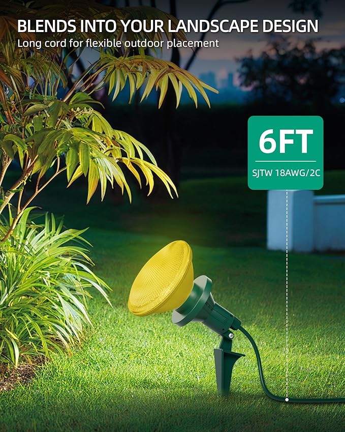Outdoor Flood Light Holder with Ground Stake, Plug-in Waterproof Spotlight Fixture, PAR38 Compatible, E26 Socket, 6FT Extension Cord, ETL Listed, Garden & Yard Lighting, 2 Pack