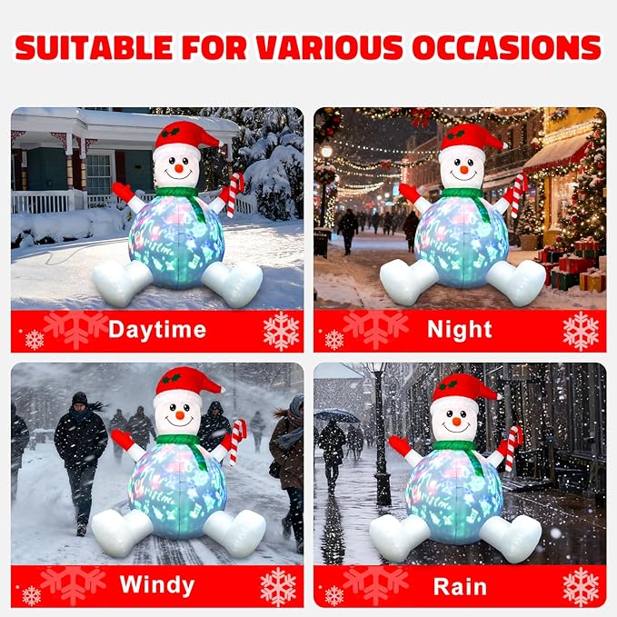 HFO 6ft Tall Christmas Inflatable Outdoor Decorations, Blow up Yard Decor with Christmas Snowman Sang Along with The Music Projection, Bright LED Lights Holiday Outdoor Decorations