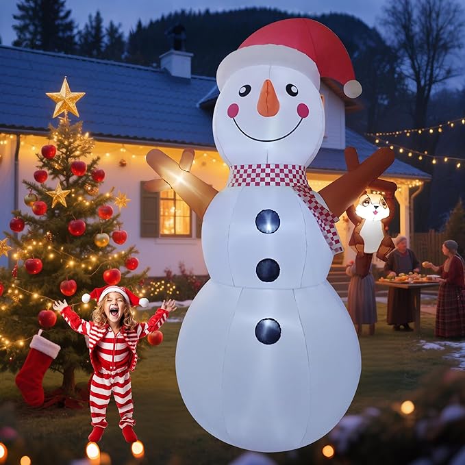 12ft Christmas Inflatable Yard Decor Build-in LED Outdoor Blow up Christmas Decorations for Yard/Lawn/Garden (12ft Snowman)