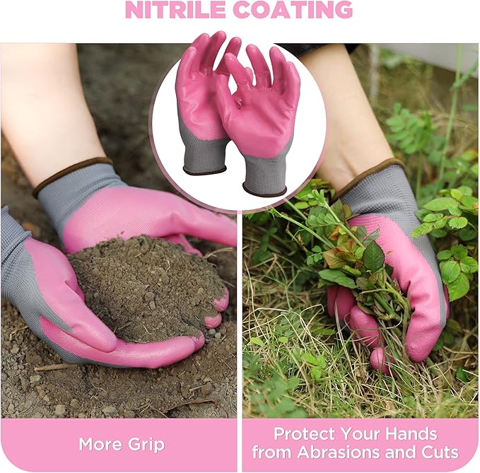 WORKPRO Aluminum Garden Tool Set, 4PCS Heavy Duty Hand Garden Tools with Box Include Trowel, Rake, Pruner, Garden Gloves, Pink, Garden Gifts