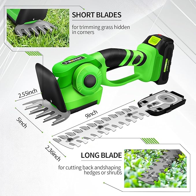 Cordless Hedge Trimmer with 21V, 2000mAh Battery, 2 in 1 Handheld Cordless Electric Hedge Trimmer, Grass Shear with Rechargeable Battery and Charger for Yard, Lawn