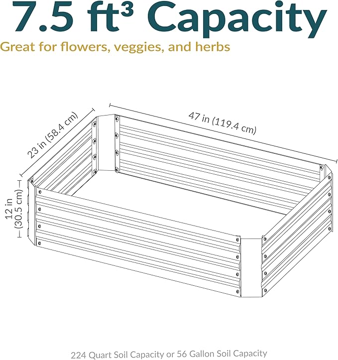 Sunnydaze Galvanized Raised Garden Bed - Metal Raised Bed for Gardening - Outdoor Planter Box for Flowers, Plants, and Vegetables - Ivory White - 48" W x 24" D x 12" H Rectangle