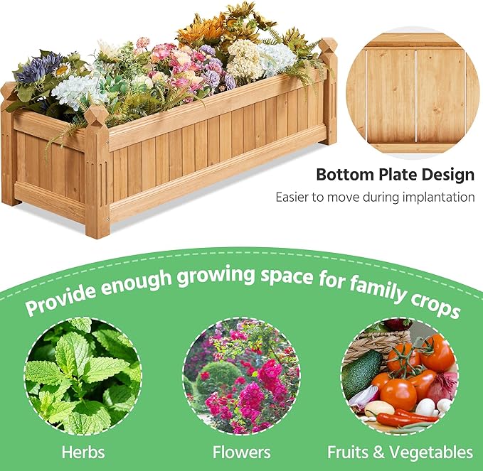 Yaheetech 43.5″ L×16″ W×14″ H Wooden Raised Garden Bed, Horticulture Wood Rectangular Garden Planter Outdoor, Raised Planter Box for Yard/Greenhouse/Vegetable/Flower/Herbs, Light Brown