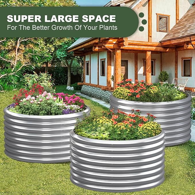 3 Pack 3×3×2ft Galvanized Raised Garden Bed Outdoor, Metal Garden Bed for Vegetables, Above Ground Garden Box for Flower, Steel Raised Beds for Gardening