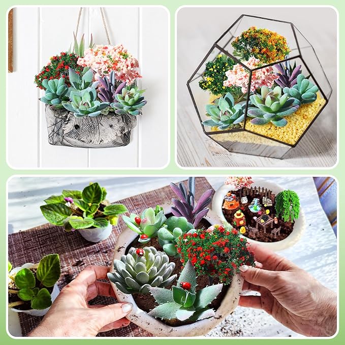 116 Pcs Fairy House Accessories Kit Miniature Garden Accessories Terrarium Decoration Mini Diorama Figurines Miniature Landscape Trees Simulated Succulents for DIY Garden Doll House Craft