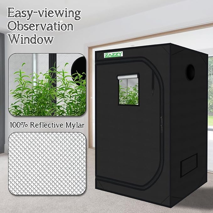 zazzy Grow Tent 32"x32"x63", High Reflective Mylar Grow Room with Observation Window, Removable Floor Tray and Tool Bag for Planting Indoor Fruit Flower Veg 3'X3'