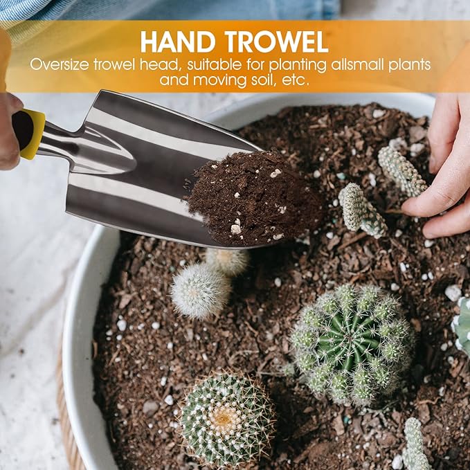 iPower 3Pcs Garden Tool Set, Heavy Duty Aluminum Gardening Kit Includes Hand Trowel, Transplant Trowel and Cultivator Hand Rake, Ergonomic Rubberized Non-Slip Handle