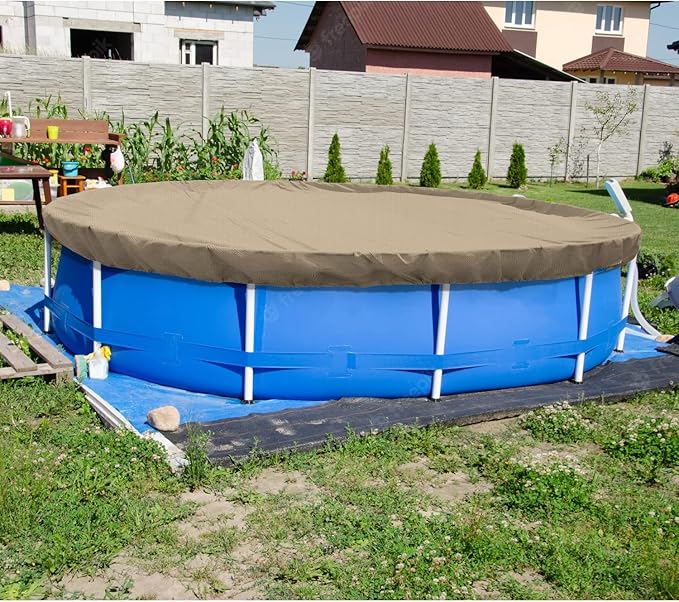 ECOOPTS 9 ft Round Pool Cover for Above Ground Pools, Swimming Pool Cover Protector Winter Safety Cover (Sand)