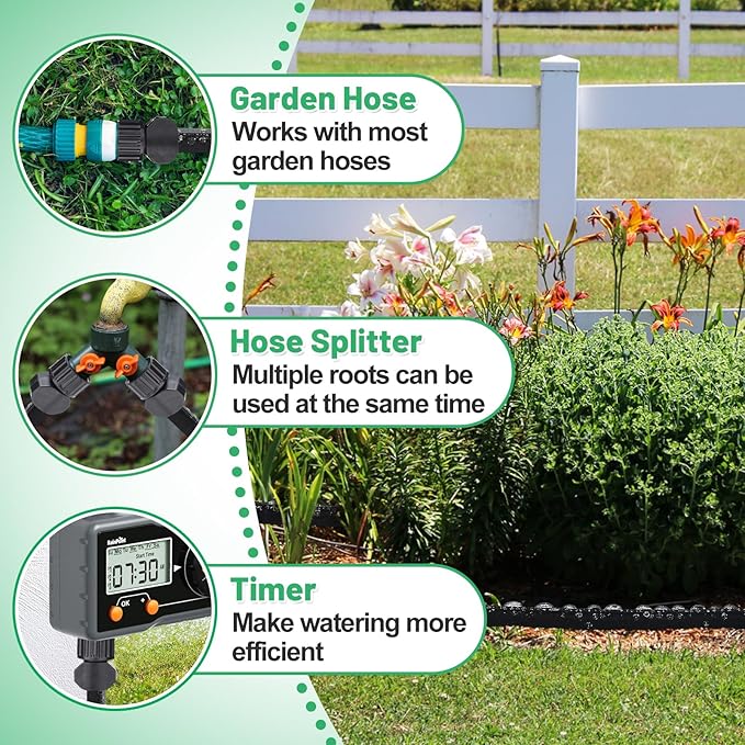 Soaker Hose 75FT for Garden Beds - 3/4" Heavy Duty Double Layer Drip Irrigation Hose, Save 85% Water- Linkable Flat Soaker Hose for Lawn Flower Bed Vegetable Field Effective Watering
