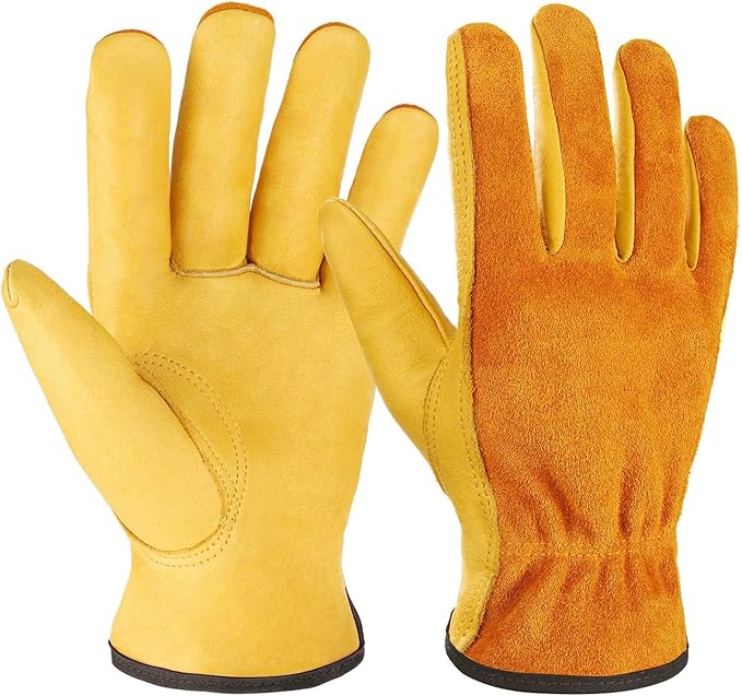 Leather Work Garden Gloves for Men & Women,Safety Work Gloves for Gardening, Welding, Construction, Farm, Ranch, etc. Thorn Proof , Planting,Heavy Duty,Roses Pruning Gardening Working Gloves, Gifts L