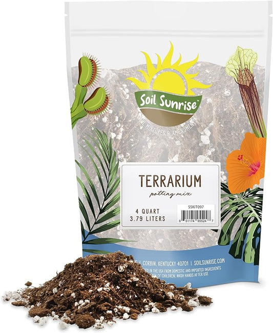 Terrarium Potting Soil Mix (4 Quarts), w/Blended Filtering Charcoal Custom Made for Terrariums