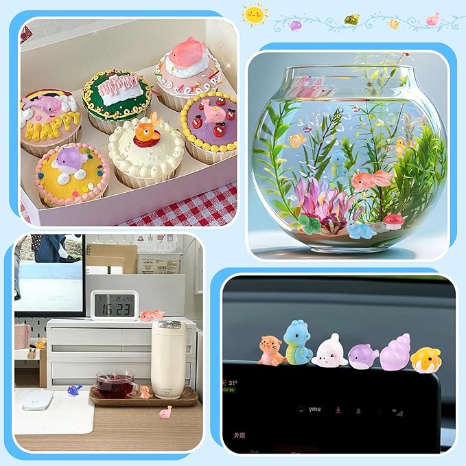 45PCS Mini Resin Animals Tiny Cute Ocean Figurines, Miniature Sea Figures to Hide, Little Animal Toys Small Accessories for Topper Desk Garden Dollhouse Landscape Aquarium Ornaments Crafts & Decor