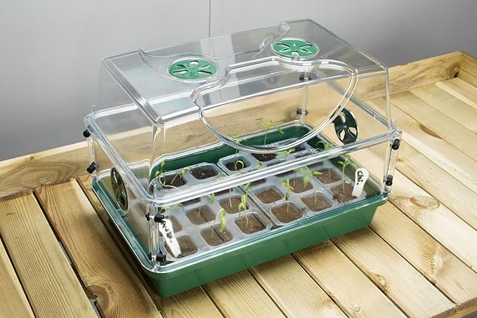EarlyGrow Medium Seed and Herb Domed Propagator with Vented Side Height Extension and Security Clip Set,Green