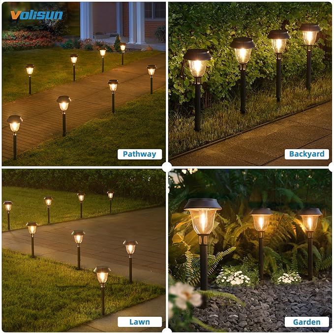 VOLISUN Solar Pathway Lights, 6 Pack LED Solar Lights Outdoor Waterproof,3200K Landscape Lighting,2 Brightness Mode Solar Path Lights,Landscape Lights,Solar Garden Lights for Yard Walkway Driveway