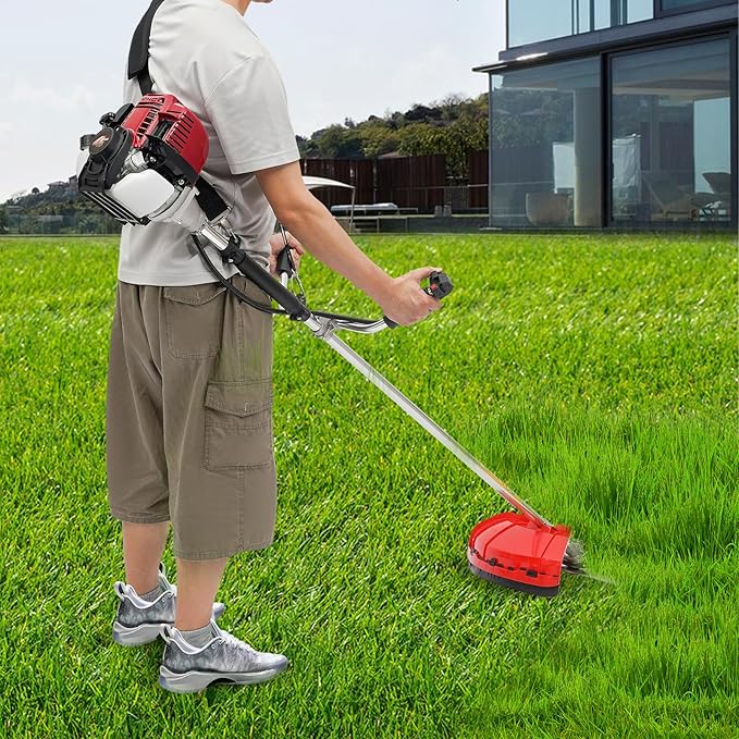 4-Stroke 35.8CC Gas Powered Brush Cutter, 2 in 1 1050W 1.4HP 0.24Gal Strimmer Grass Weed Brush Cutter Weedwacker Trimmer Strimmer Garden Multi Cutter for Yard Trimming, Park Greening, Landscaping