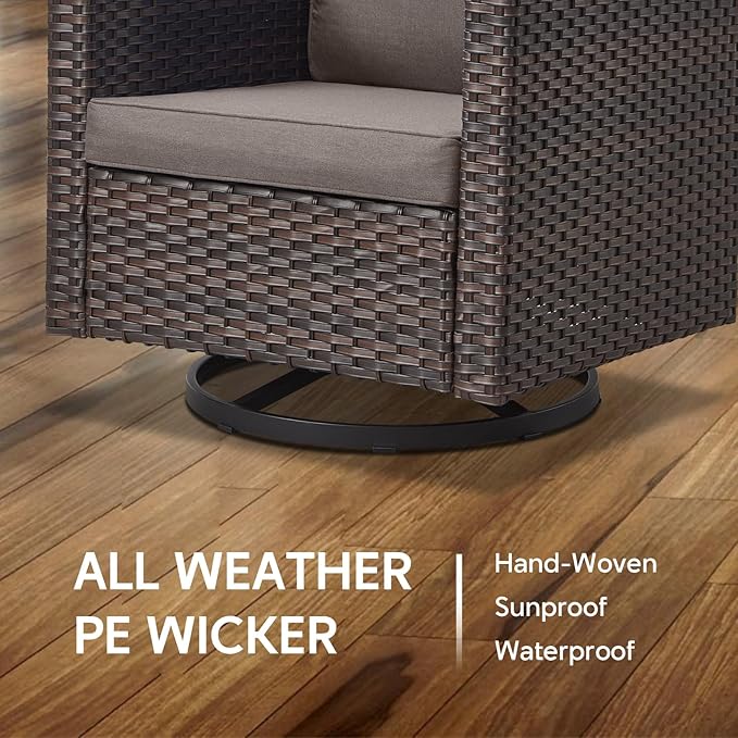 5-Piece Wicker Patio Furniture with Fire Pit Table - Outdoor Conversation Set with 50,000 BTU Fire Pit, All-Weather Rattan Patio Set for Deck, Backyard, Garden - Brown Wicker, Grey Cushion