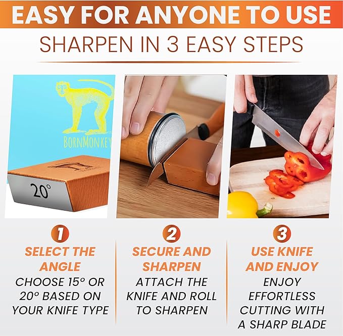 Diamond Rolling Knife Sharpener Kit - Manual Kitchen Knife Sharpener Set Multi-Angle Magnetic Holder(15° & 20°) Premium Magnetic Roller sharpener for Razor-Sharp Edges