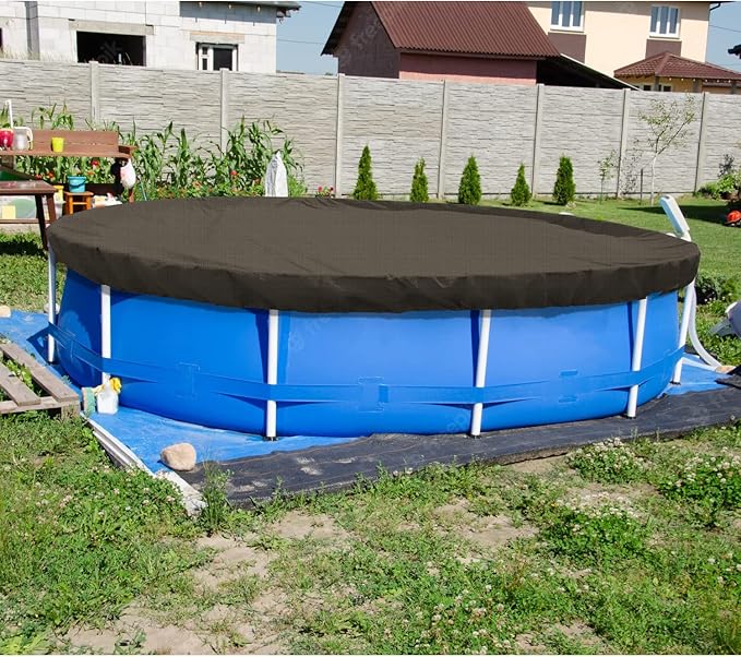 ECOOPTS 13 ft Round Pool Cover for Above Ground Pools, Swimming Pool Cover Protector Winter Safety Cover (Brown)