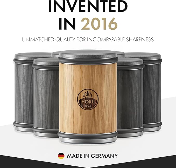 HORL 2 Oak Rolling Knife Sharpener Engineered in Germany for Straight Edge and Premium Stone Set for sharpening