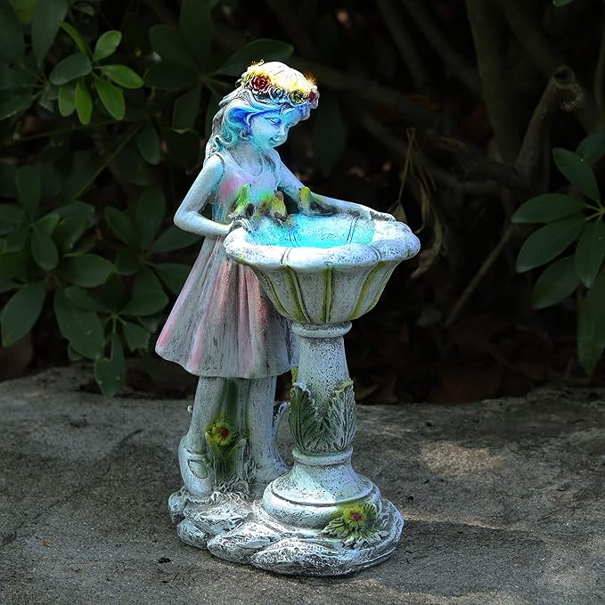 Fairy Garden Statue, Solar Garden Angel Figurine Outdoor Decoration Waterproof Resin Angel Sculpture for Patio Yard Lawn Porch Art Decoration Ornament Housewarming Christmas Birthday Gift