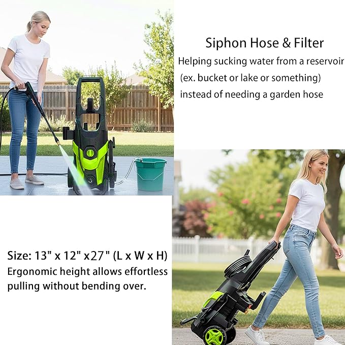 2025Upgraded Pressure Washer 4300PSI with 4 Quick Connect Nozzles, Inlet Hose & Filter& Foam Cannon for Cars/Fences/Driveways/Home Cleaning, Green