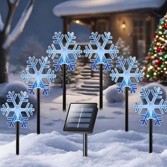 Christmas Snowflake Pathway Lights, 6 Pack Outside Walkway Markers Lights 7.5 Feet Christmas Outdoor Decorations Garden Stake Backyard Decor (Ice Blue)