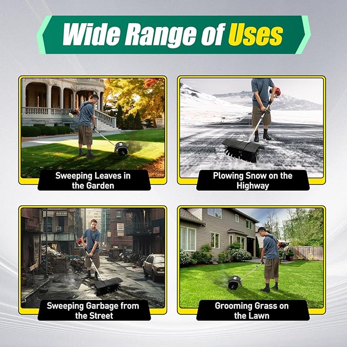 Gas Grass Sweeper, 52CC Grass Handheld Sweeper 2-Stroke Gas Powered Broom Walk Behind Sweeper, Outdoor Cordless Hand Held Broom Turf Brush Cleaning Driveway Tools for Lawn Garden
