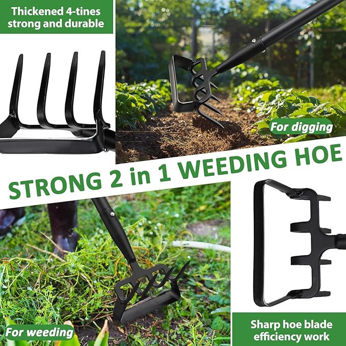 Garden Hoe for Weeding, Stirrup Hoe 62" Long Handle Scuffle Cultivator Hoe Garden Tool for Digging, Loosening Soil