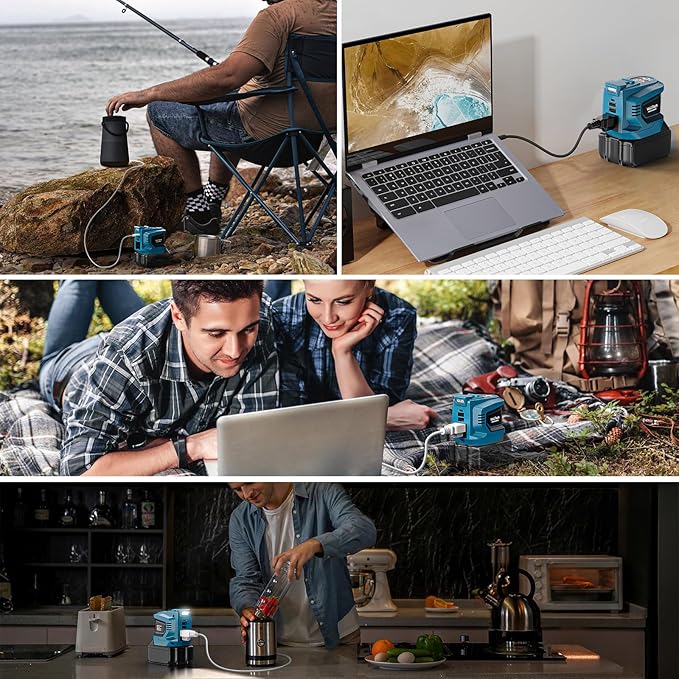 Real 200W Power Inverter Compatible with Makita 18V, Battery Inverter 18V to 110V-120V, Portable Phone Charger USB Charger Adapter Power Adapter with 2 USB Ports & 1 Type-C & 1 AC (No Battery)
