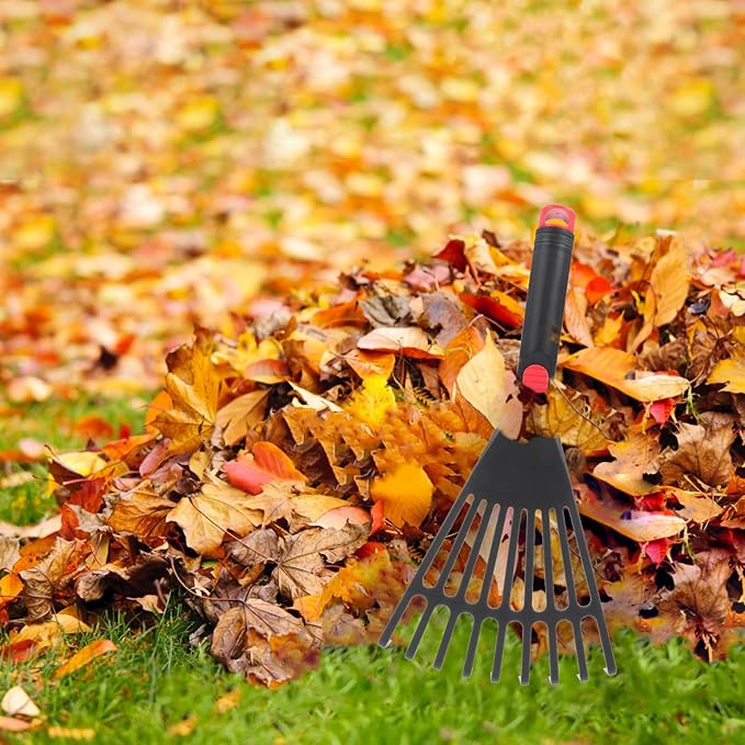 Lawn Rake Head Hand Rake Garden Tool, 2PCS Plastic Hand Rake Soil Tiller with Ergonomic Handle, Small Rake for Leaves, Gardening, Cultivating, Loosening Soil & Spreading Mulch