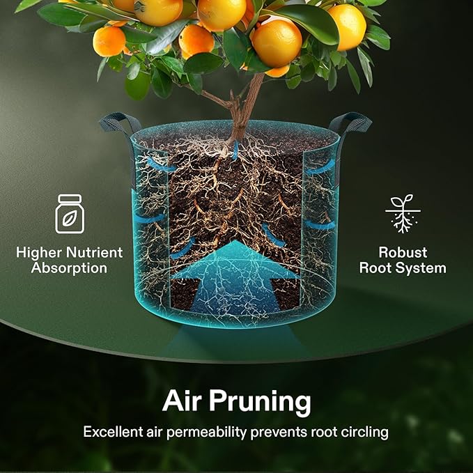 VIVOSUN 20-Pack 5 Gallon Grow Bags, Heavy Duty Thickened Nonwoven Fabric Pots with Handles for Flowers Fruits and Vegetables Black