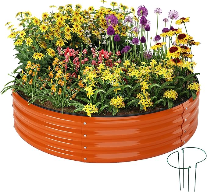 Galvanized Metal Planter Round Raised Garden Bed Kit for Gardening Outdoor,2x2x1ft Planter Grow Garden Box Raised Flower Bed,Round Galvanized Planter Outdoor Metal Fire Pit Ring
