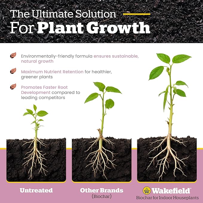 Wakefield Premium Biochar Indoor Plant Potting Mix with CarbonBoost – Professional Grade Soil for Houseplants & Indoor Plants – Organic Compost Potting Soil with Pine Bark and Worm Casting – 4 Quart