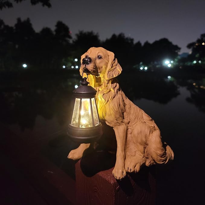 Garden Statues Dog Solar Hanging Light, Courtyard Resin Simulated Handicraft Dog Statue Ornament, Garden Yard Entrance Decoration.