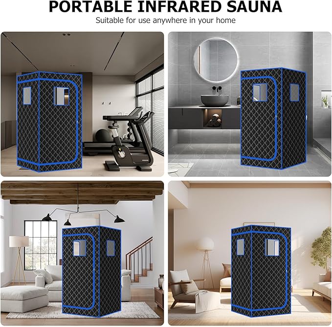 Portable Full Size Infrared Sauna for Home| One Person Spa Tent with Red Light| Personal Indoor Saunas with 660nm Red Light Therapy Lamp| Separate Heating Foot Pad and Reinforced Chair for Relaxation