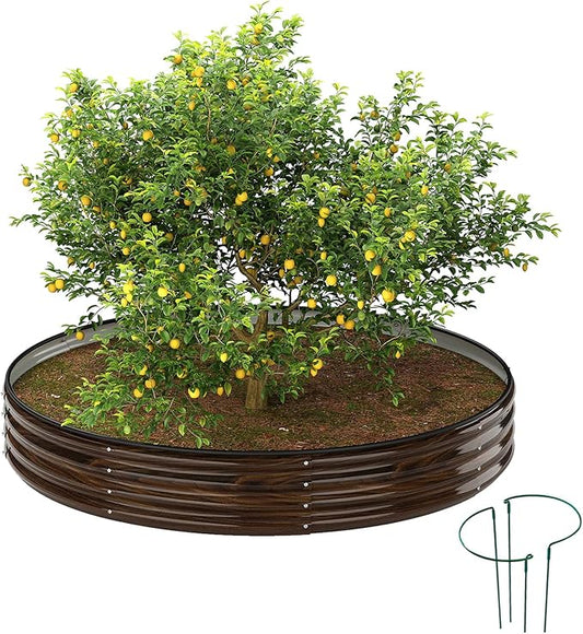 Galvanized Metal Planter Round Raised Garden Bed Kit for Gardening Outdoor Grow Garden Box Raised Flower Bed Round Galvanized Planter Outdoor Brown 1PC