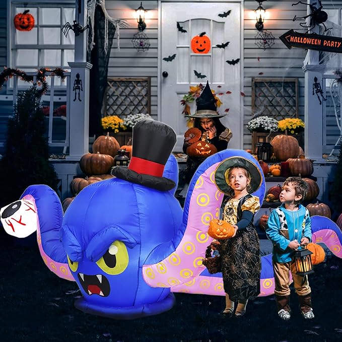 7FT L x 3FT H Halloween Inflatable Octopus Catching Eyeball Halloween Inflatable Giant Sea Monster with Build-in LED Lights, Blow up Halloween Outdoor Indoor Decorations Large Party Yard Decoration