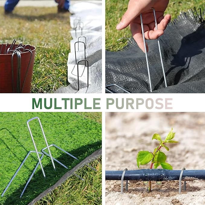 25 Pack Landscape Staples 6 Inches 11 Gauge Stakes, Galvanized Garden Stakes U-Shaped Pins and Landscaping Staples for Sod Anchoring Landscape Fabric Irrigation Tubing