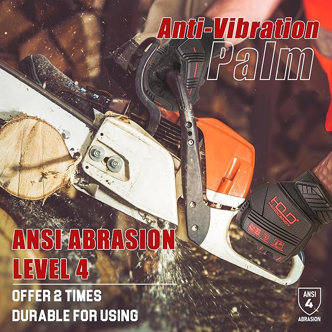 HANDLANDY Anti Vibration Gloves, SBR Padding, TPR Protector, Mechanic Work Gloves (Large, Black)