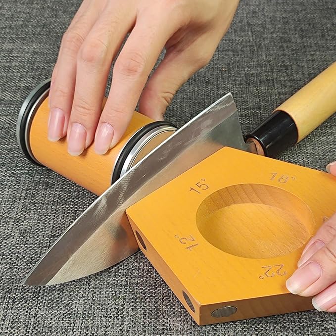 Rolling Knife Sharpener with 2 Diamond Discs and 2 Honing Discs, 5 Magnetic Angle Offer 12/15/18/20/22° for Kitchen Knives (SET-A)