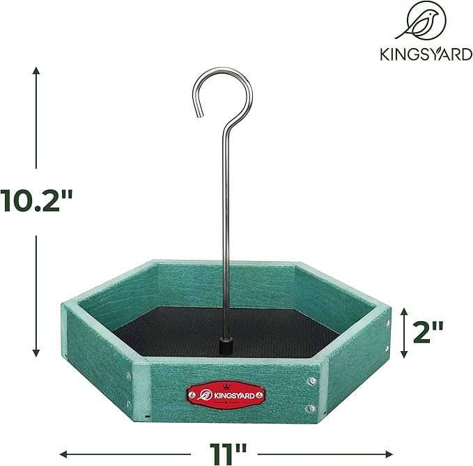 Kingsyard Heavy Duty Hanging Platform Bird Feeder Weatherproof, Recycled Plastic Tray with Metal Mesh Screen, Easy Clean Outdoor Feeder for Cardinals Bluebirds Wild Birds, Green