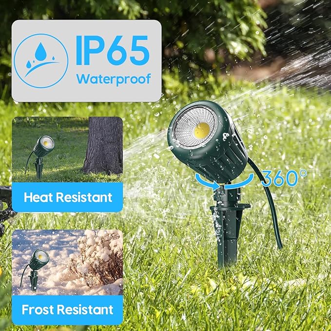 Outdoor Spot Lights for Yard Plug in Spotlights with 5 Extra Lenses (Red, Yellow, Green, Blue, Purple) 6000K White,Suitable for Holiday Daily Yard,Halloween,Garden, Lawn Tree Decoration,2 Pack