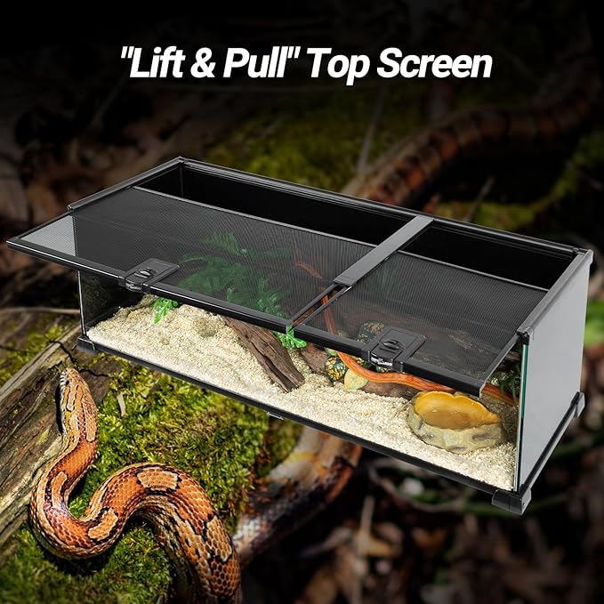 REPTIZOO Reptile Terrarium Tank 30" x 12" x 10", Black-Tinted Glass Snake Tank with Top Feeding Ports Top Screen Ventilation Reptile Habitat for Snake Spider