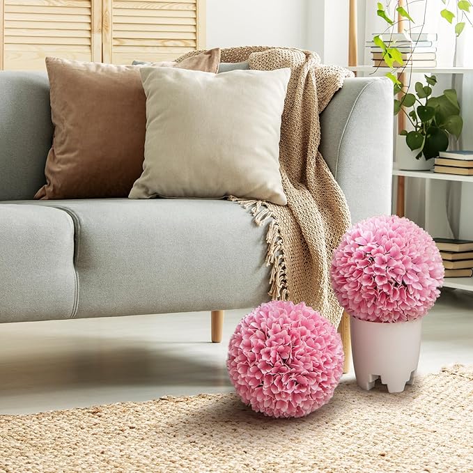 Goplus 11 Inch Topiary Balls Artificial Outdoor Set of 2, Faux Boxwood Ball, Fake Plant Sphere, Round Artificial Plant Balls for Front Door, Porch, Backyard, Balcony, Home Décor (Pink)